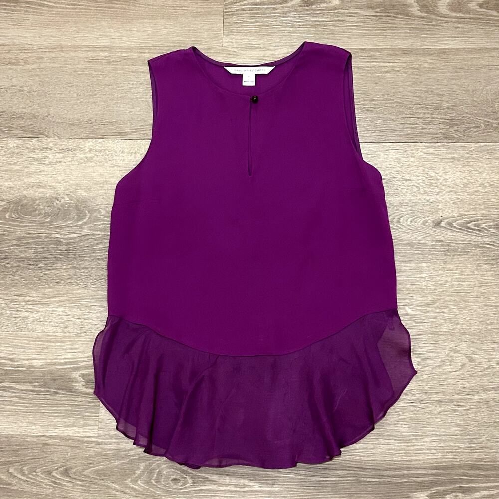 Alexandrie Silk Sleeveless Ruffle Tank Peplum Top Purple Amethyst P (XS) - Picture 2 of 14
